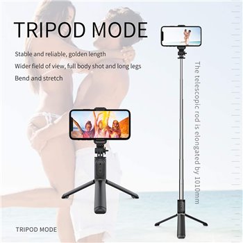 Techsuit - Selfie Stick (Q01) - avec télécommande Bluetooth et support pour trépied - Blanc