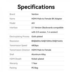 Adaptateur Convention HDMI 2.1 mâle vers HDMI femelle - 8K - Couleur bleue