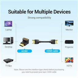 Vention Pack de 2 Adaptateurs HDMI Mâle vers HDMI Femelle 4K 90º - Couleur Noir