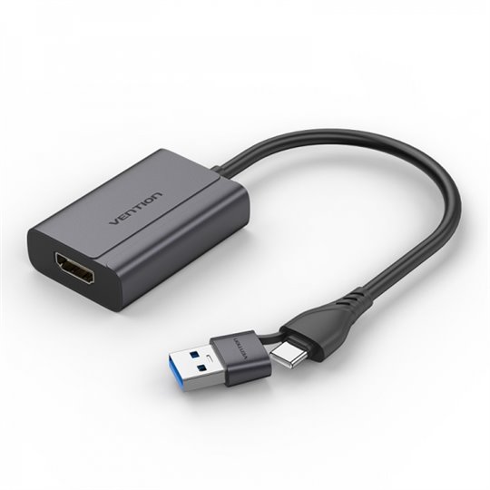 Adaptateur USB Type-C mâle vers USB mâle/HDMI femelle Vention - Gris Adaptateur USB Type-C mâle vers USB mâle/HDMI femelle Vention - Gris