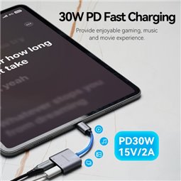 Convertisseur USB-C mâle vers 2x USB-C femelle Vention (audio et chargement) - Couleur grise