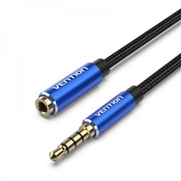 Vention Câble Rallonge Audio TRSS 3,5mm Mâle vers Femelle - 1,5m - Coton Tressé - Aluminium Bleu