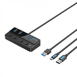 Vention HUB 4 en 1 USB 3.0 vers 4xUSB/USB-C PD avec câble de chargement USB mâle - USB-C - Couleur Noir