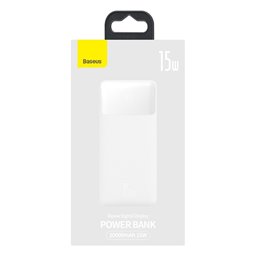 Baseus - Power Bank Bipow (PPBD050002) - Affichage numérique 2xUSB QC3.0, USB-C 10000mAh 15W + Câble Micro-USB 0.25m - Blanc