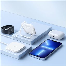 Duzzona - Chargeur sans fil 3 en 1 (W7) - pour appareils Android et Apple, avec support de bureau, 15 W - Blanc