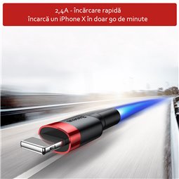 Baseus - Câble de données Cafule (CALKLF-B19) - USB vers Lightning, 2,4 A, 1 m - Rouge Noir