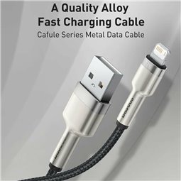 Baseus - Câble de données série Cafule en métal (CALJK-01) - USB vers Lightning, 2,4 A, 480 Mbps, 25 cm - Noir