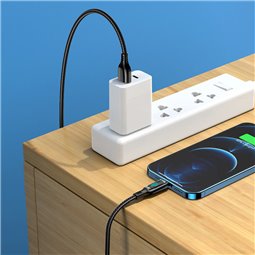 Hoco - Câble de données Extreme (S51) - USB vers Lightning, affichage de la puissance de charge, 2,4 A, 1,2 m - Noir